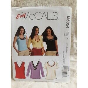 Easy McCall's Sewing Patterns M5854 sizes xs-med Misses Top with Embellishments